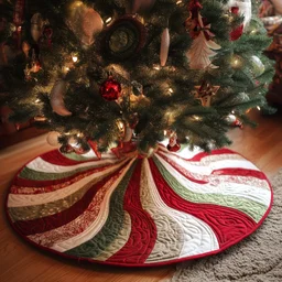 Candy Swirl Quilted Tree Skirt Christmas Gift