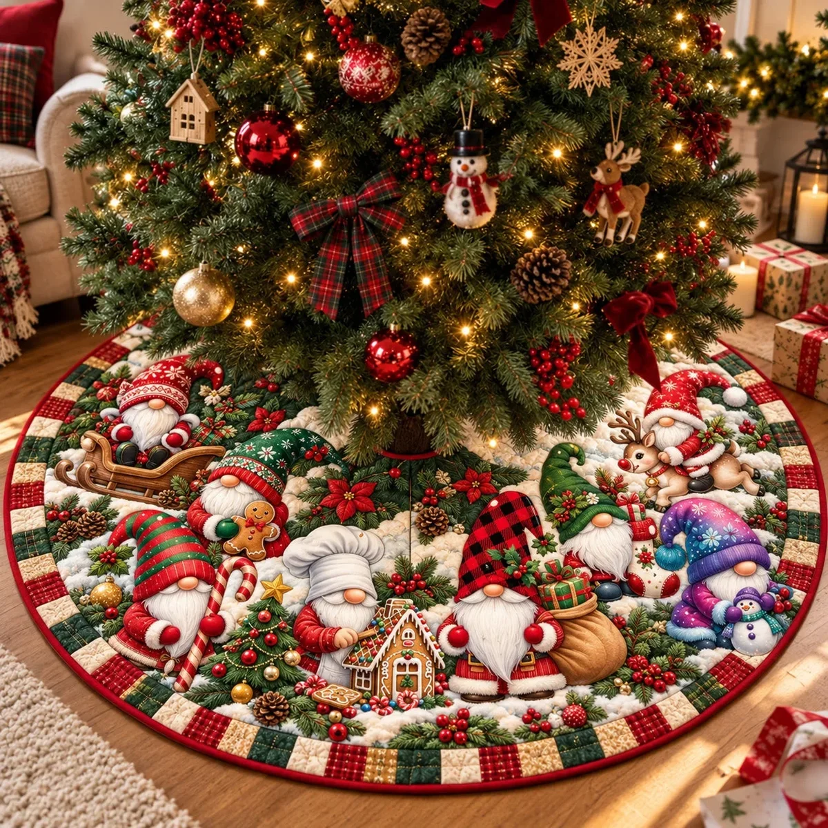 Christmas Gnome Village Quilted Tree Skirt Christmas Gift