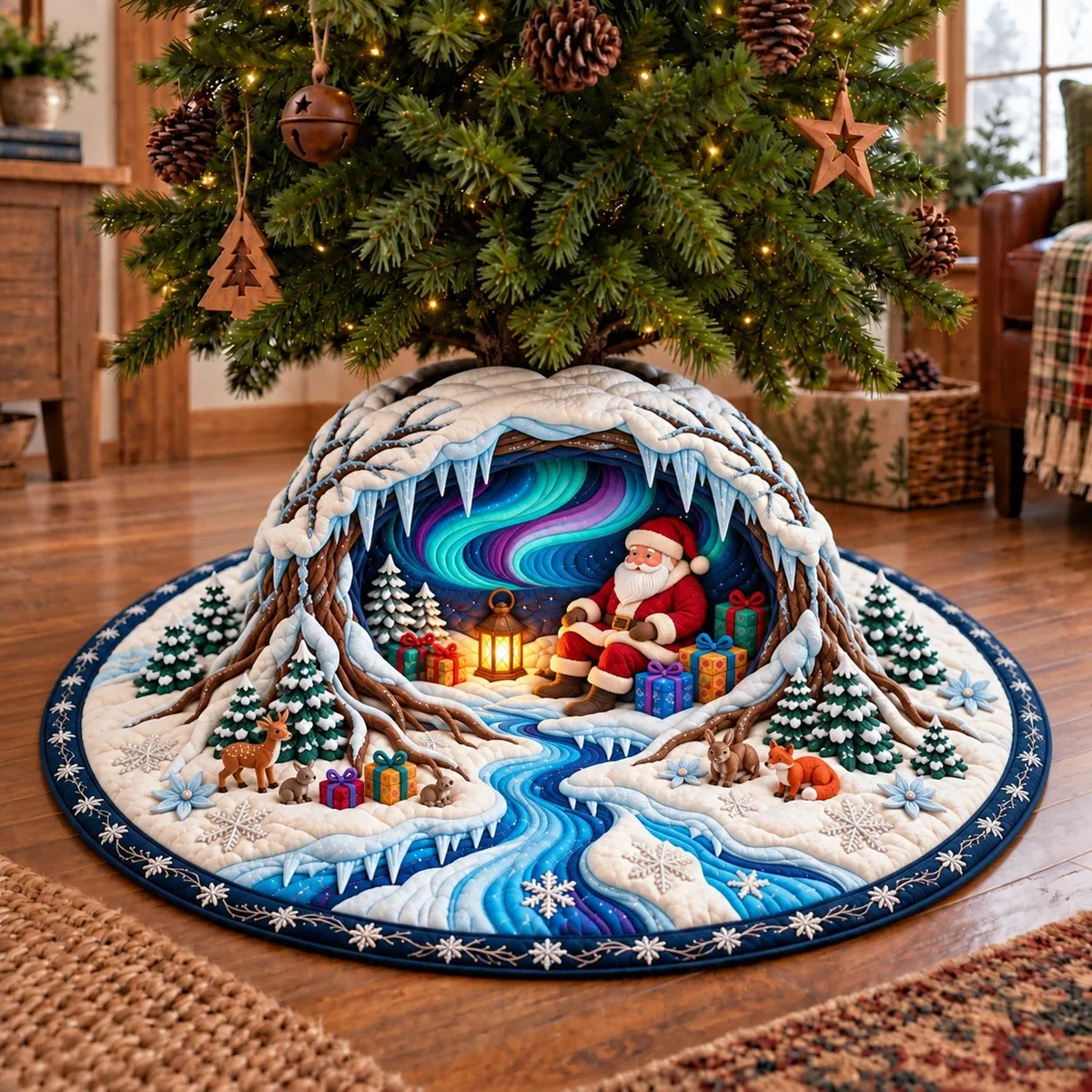 Aurora Ice Cave Quilted Tree Skirt Christmas Gift