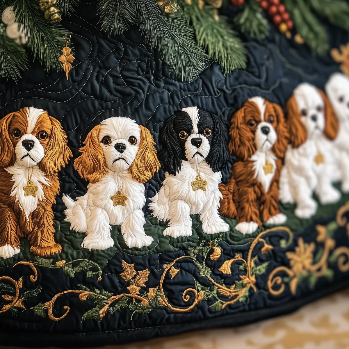 Cavalier King Charles Spaniel Quilted Tree Skirt Christmas Gift