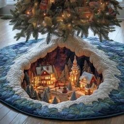 Cave Village Quilted Tree Skirt Christmas Gift