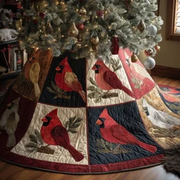 Charming Cardinal Quilted Tree Skirt Christmas Gift
