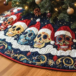 Christmas Joyful Skull Quilted Tree Skirt Christmas Gift