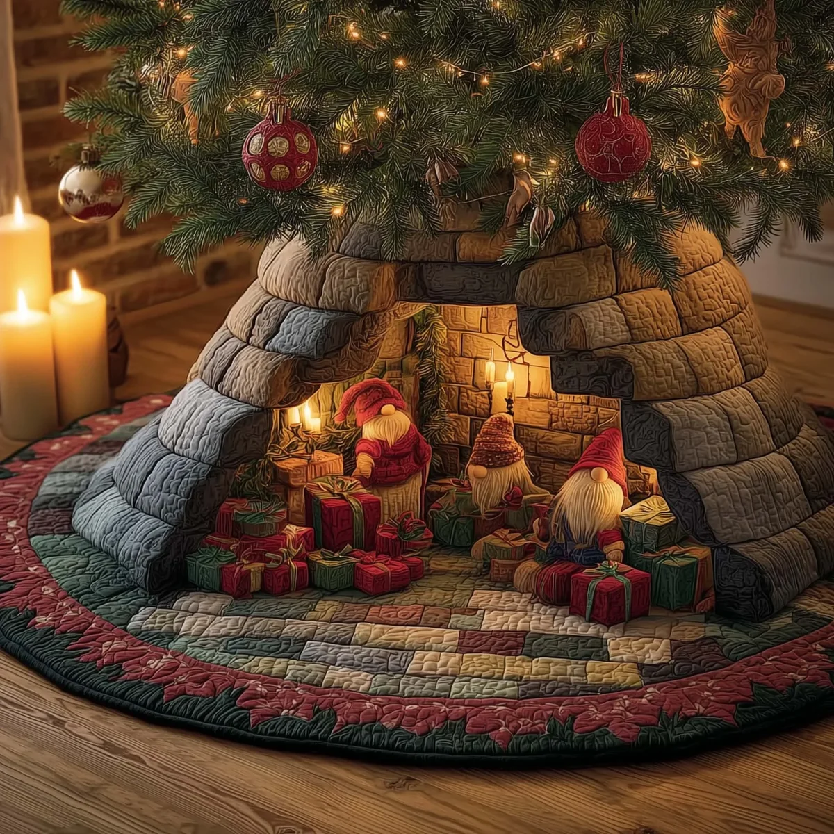 Christmas Gnomes Quilted Tree Skirt Christmas Gift