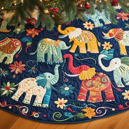 Christmas Elephant Quilted Tree Skirt Christmas Gift