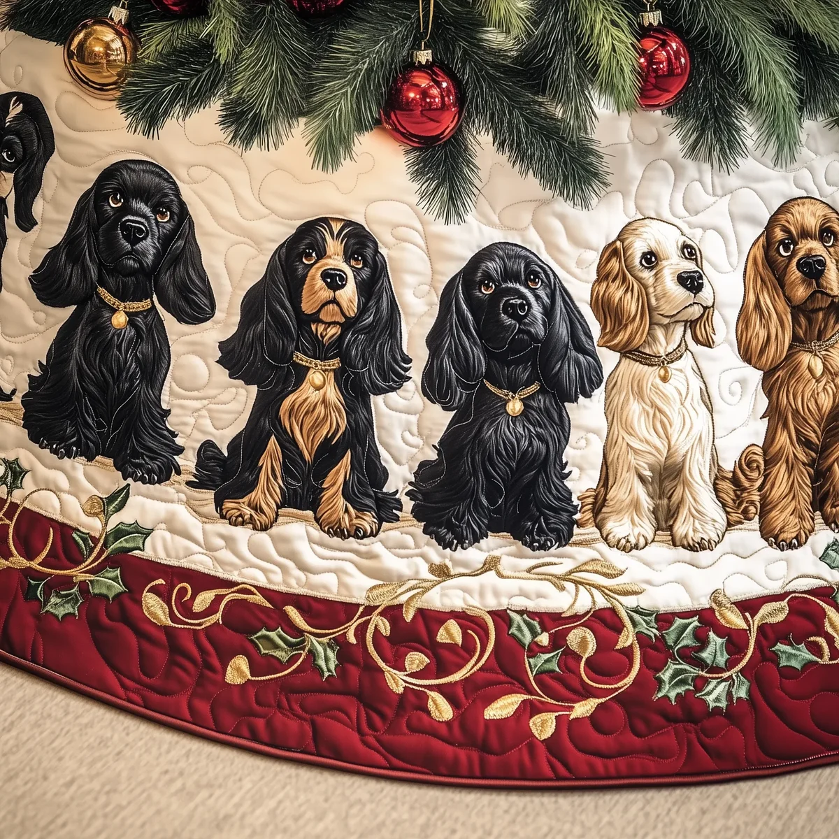 Christmas Cocker Spaniel Quilted Tree Skirt Christmas Gift
