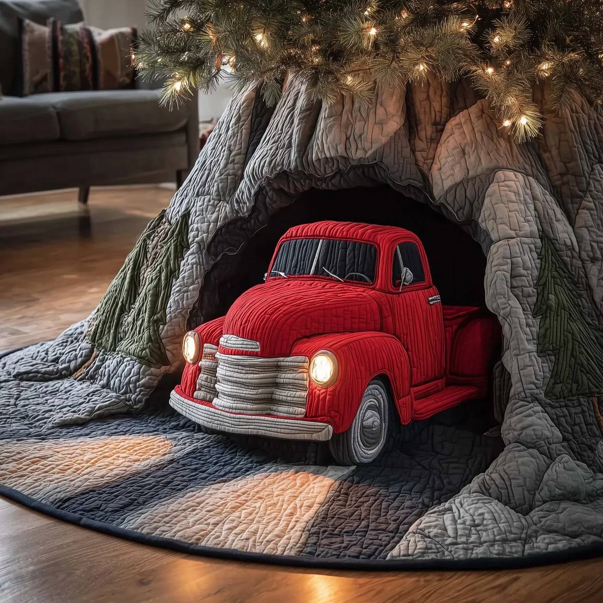 Cave Truck Quilted Tree Skirt Christmas Gift