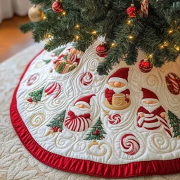 Gnomes Candy Cup Quilted Tree Skirt Christmas Gift