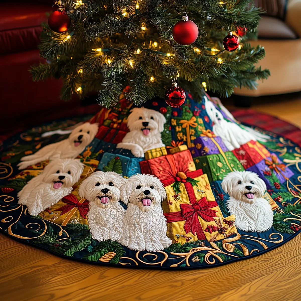Christmas Westie Quilted Tree Skirt Christmas Gift