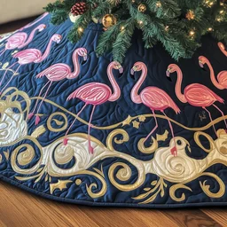Festive Flamingo Quilted Tree Skirt Christmas Gift