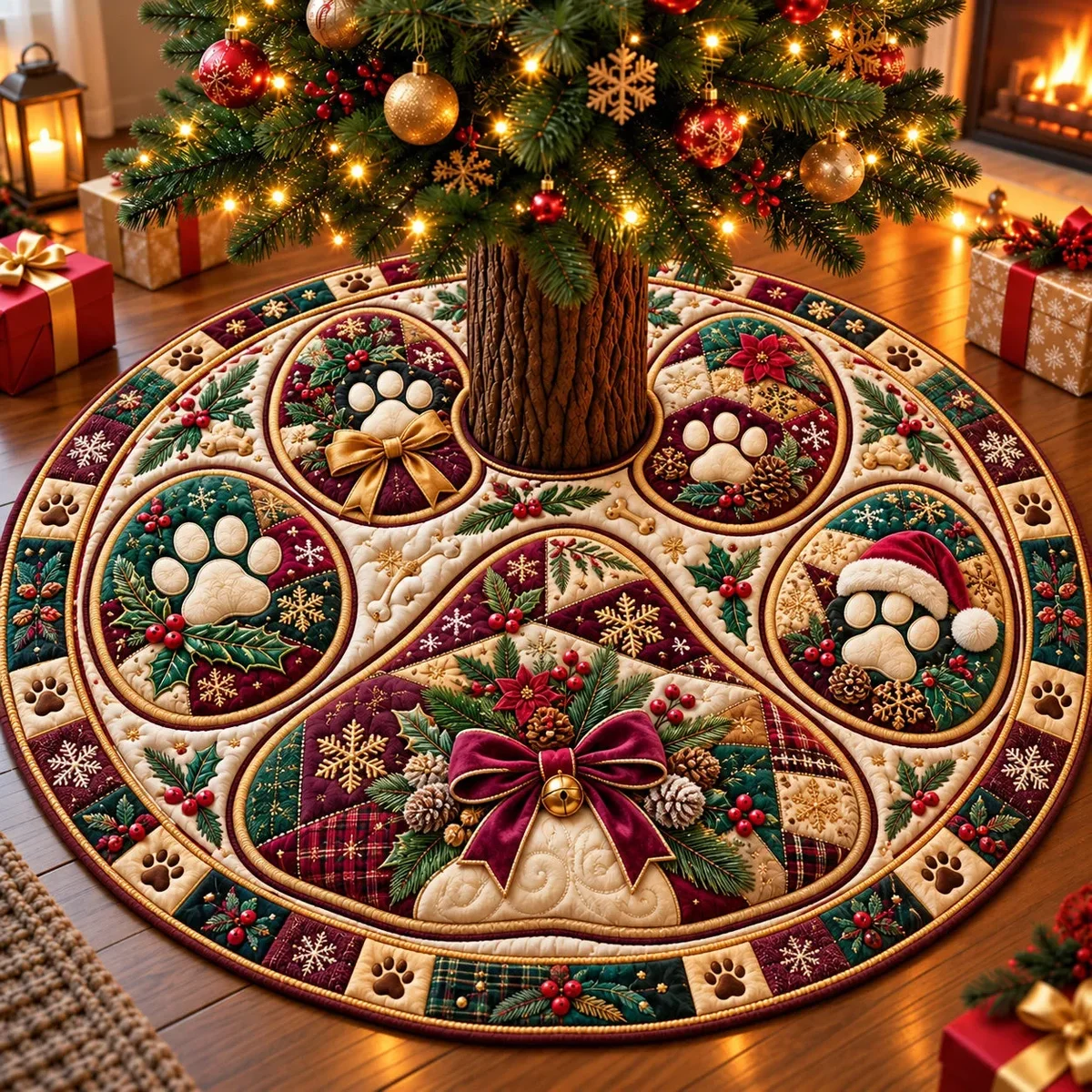 Christmas Paw Print Wishes Quilted Tree Skirt Christmas Gift