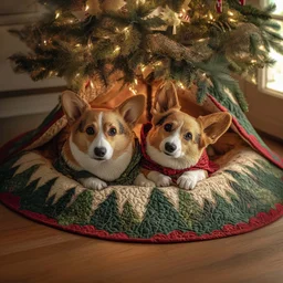 Corgi Pair Quilted Tree Skirt Christmas Gift
