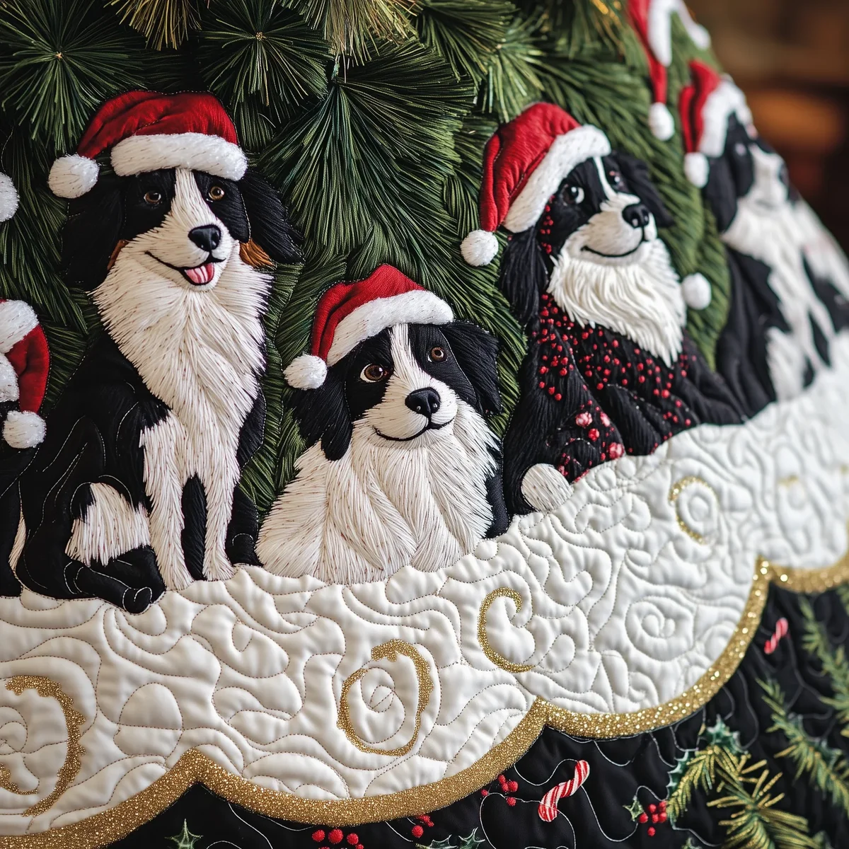 Christmas Border Collie Quilted Tree Skirt Christmas Gift
