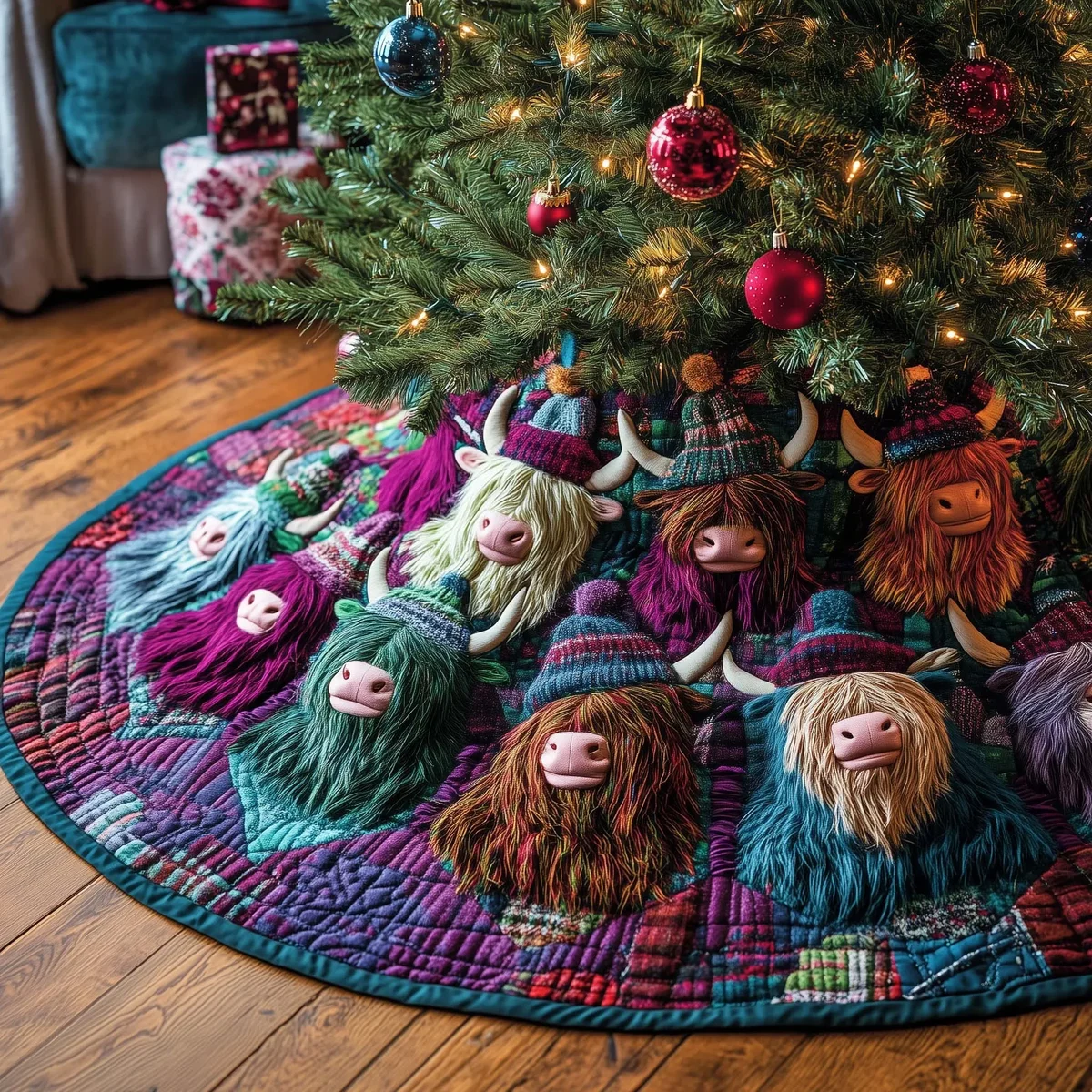 Cozy Highland Quilted Tree Skirt Christmas Gift