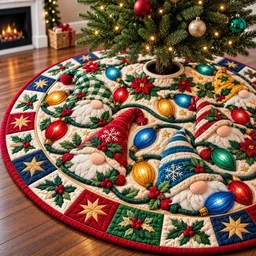 Gnomes Forest Friends Quilted Tree Skirt Christmas Gift