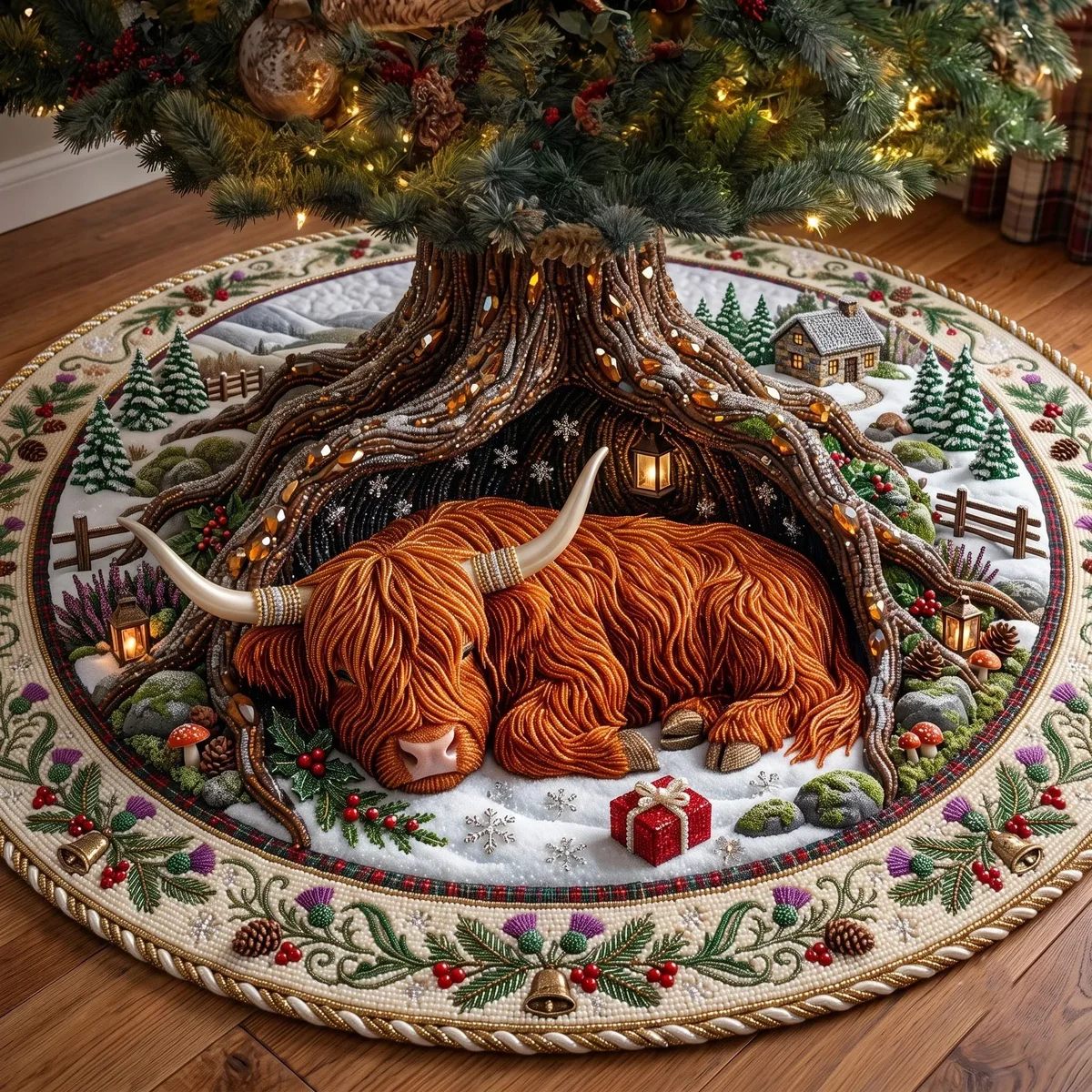 Highland Christmas Quilted Tree Skirt Christmas Gift