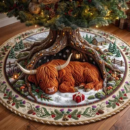 Highland Christmas Quilted Tree Skirt Christmas Gift