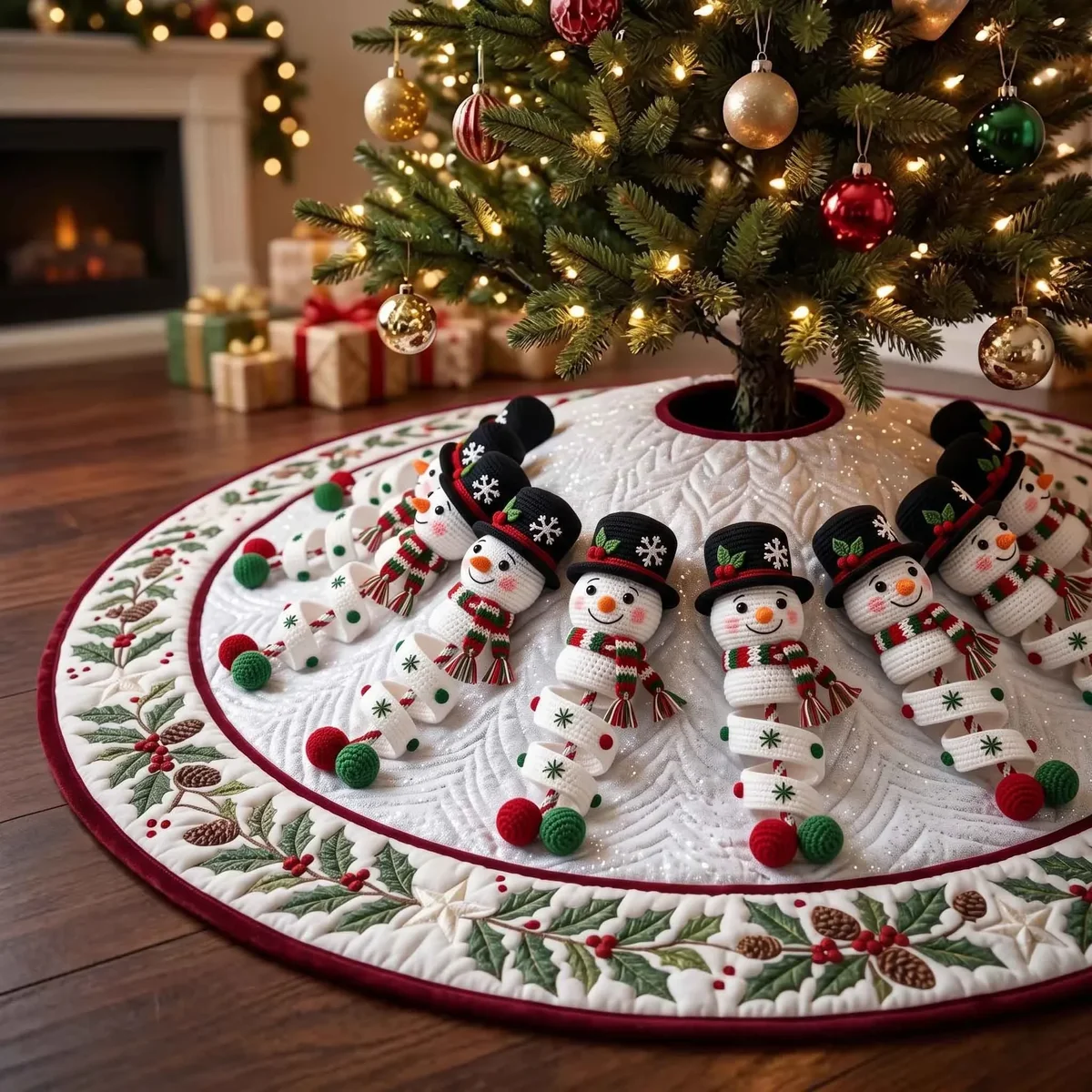 Festive Crochet Quilted Tree Skirt Christmas Gift