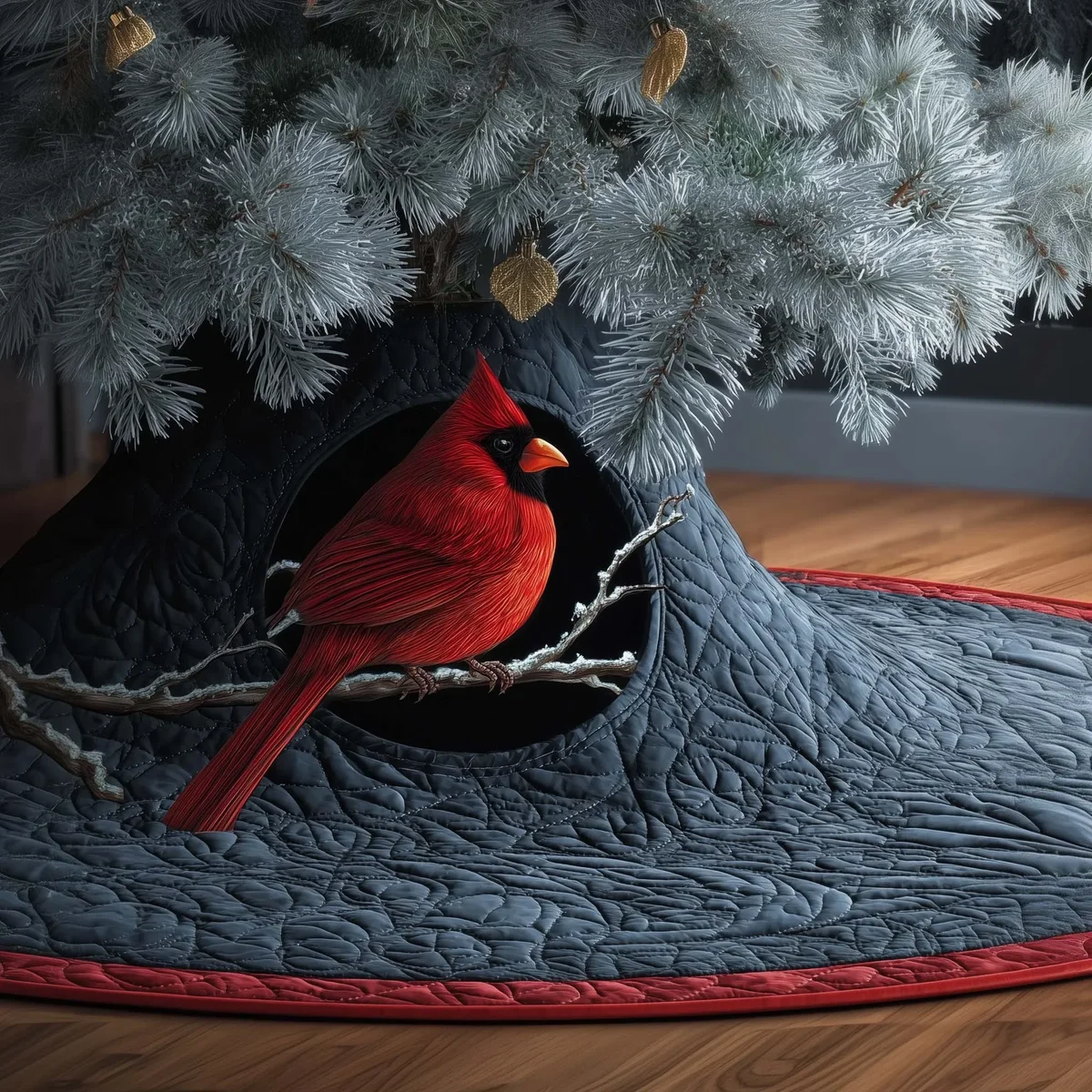 Dark Cardinal Quilted Tree Skirt Christmas Gift