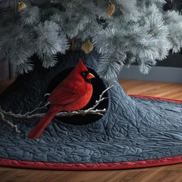 Dark Cardinal Quilted Tree Skirt Christmas Gift