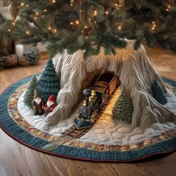 Gnome Railway Quilted Tree Skirt Christmas Gift