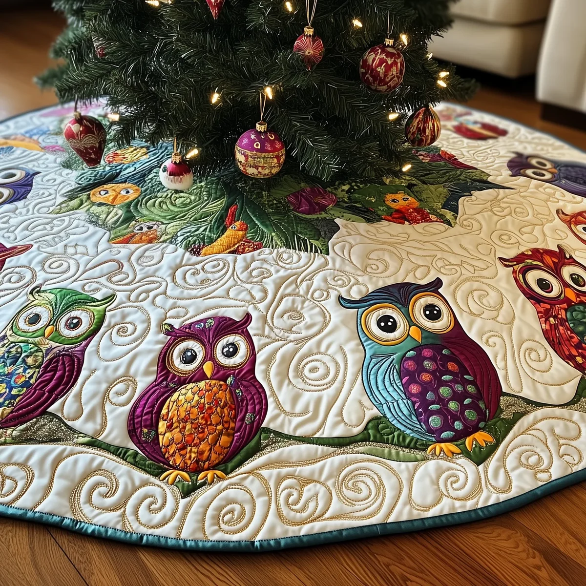 Christmas Owl Quilted Tree Skirt Christmas Gift