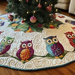 Christmas Owl Quilted Tree Skirt Christmas Gift
