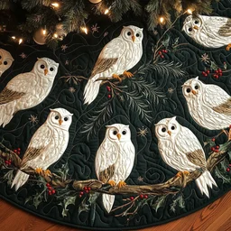 Festive Owl Quilted Tree Skirt Christmas Gift