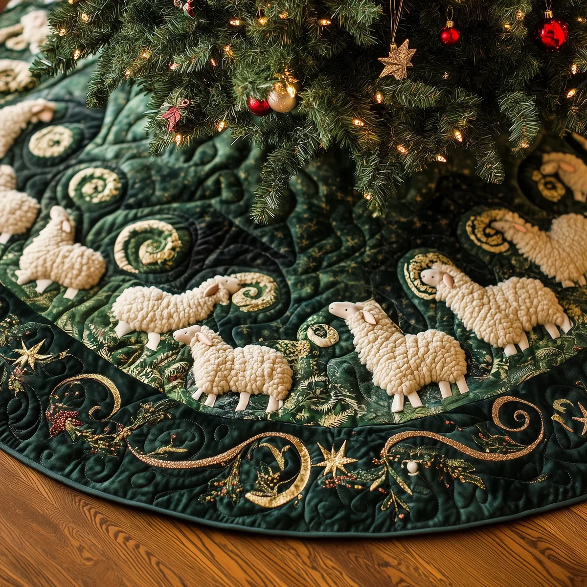 Christmas Sheep Quilted Tree Skirt Christmas Gift