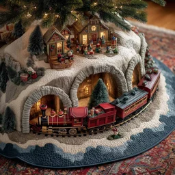 Festive Train Quilted Tree Skirt Christmas Gift
