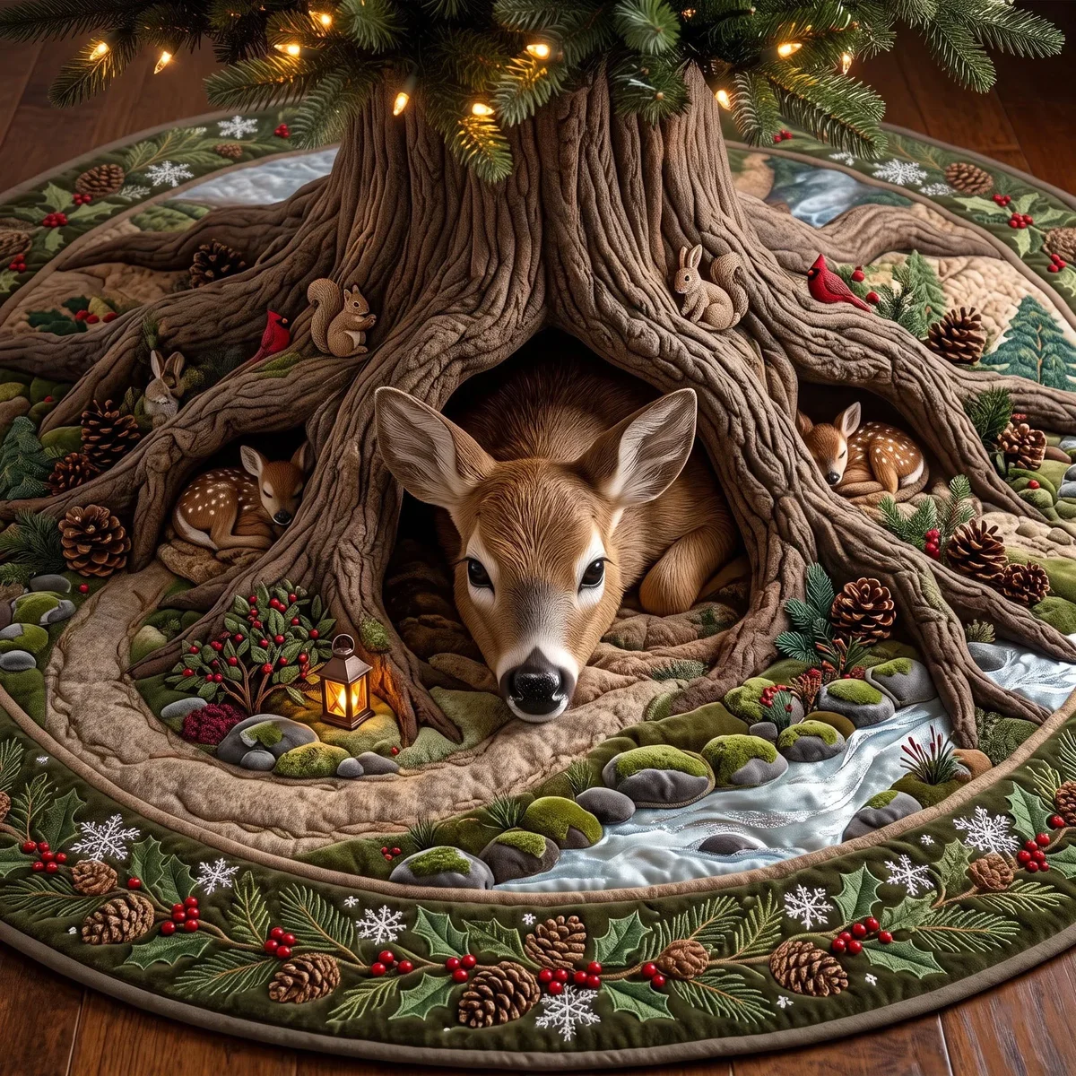 Forest Burrow Quilted Tree Skirt Christmas Gift