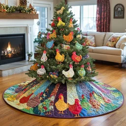 Gossiping Chickens Quilted Tree Skirt Christmas Gift