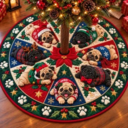 Christmas Pug Wonderland Quilted Tree Skirt Christmas Gift