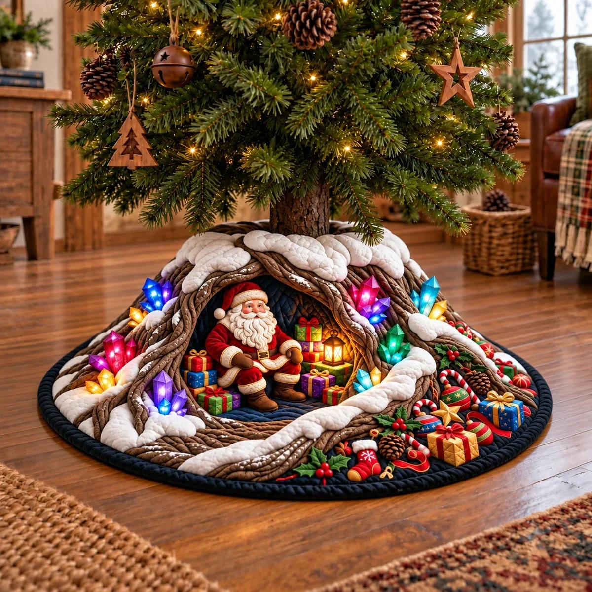 Crystal Christmas Cave Quilted Tree Skirt Christmas Gift