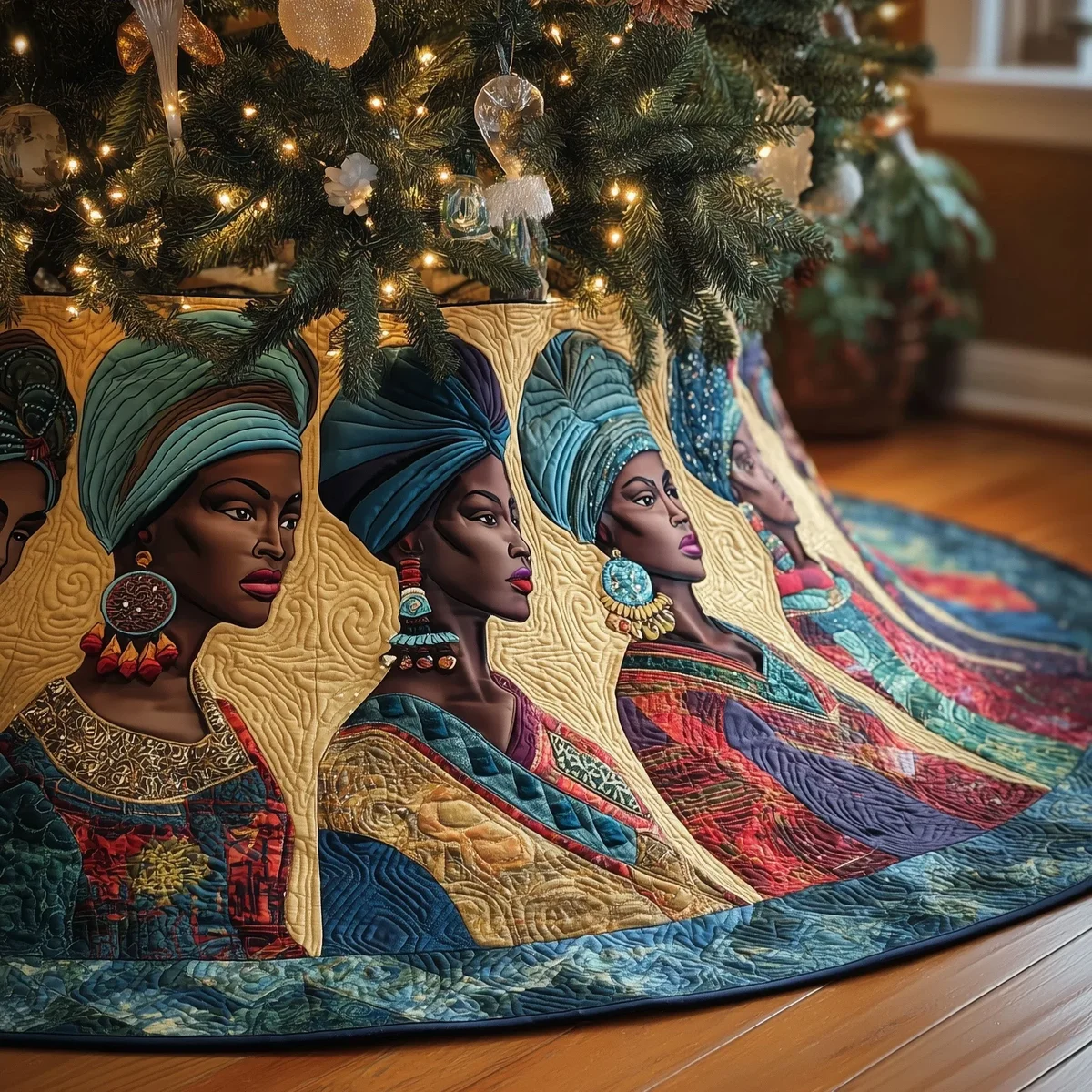 Golden Queens Quilted Tree Skirt Christmas Gift