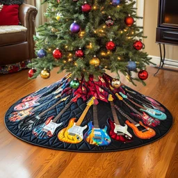 Guitars Quilted Tree Skirt Christmas Gift