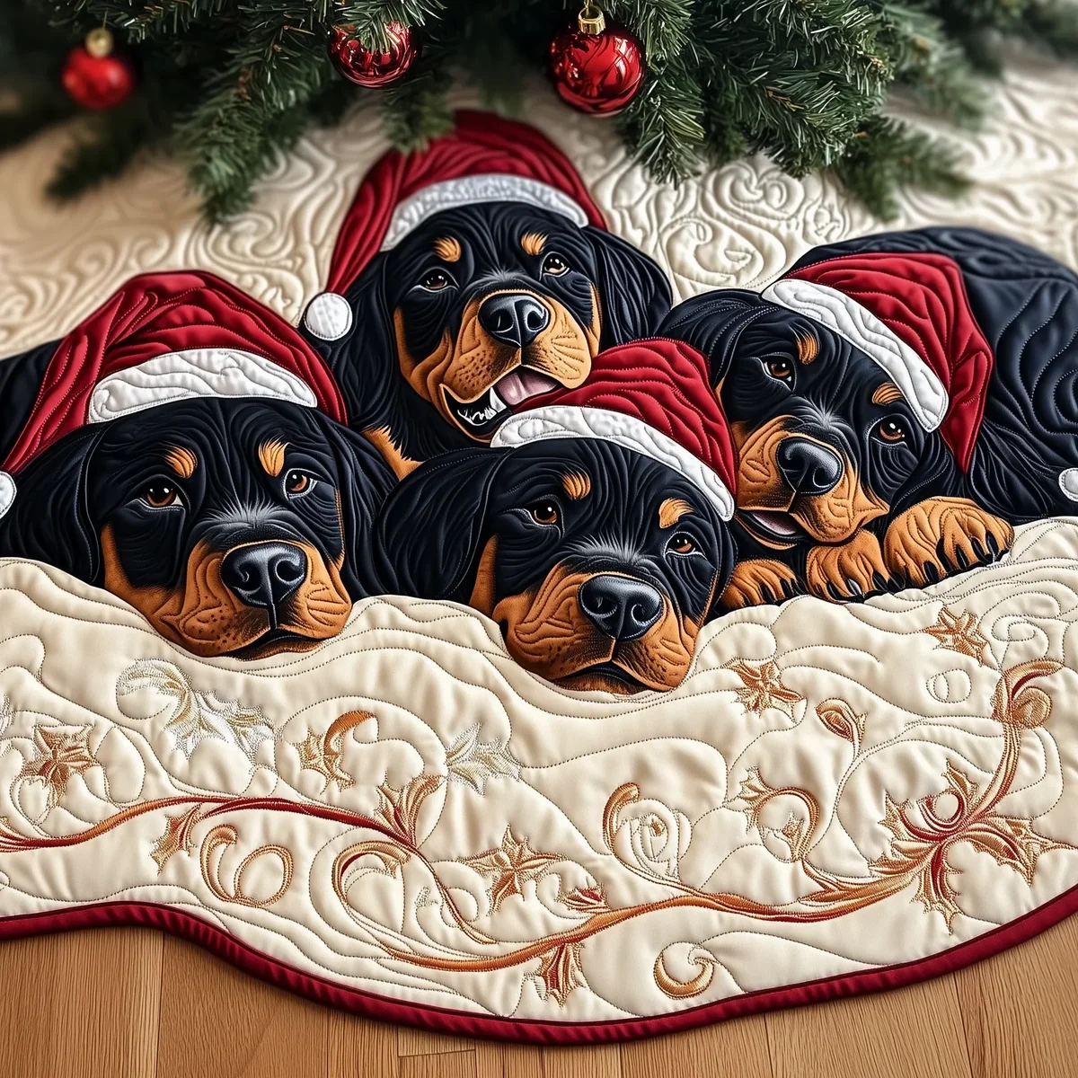 Christmas Rottweiler Quilted Tree Skirt Christmas Gift