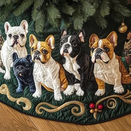 Festive Bulldog Quilted Tree Skirt Christmas Gift