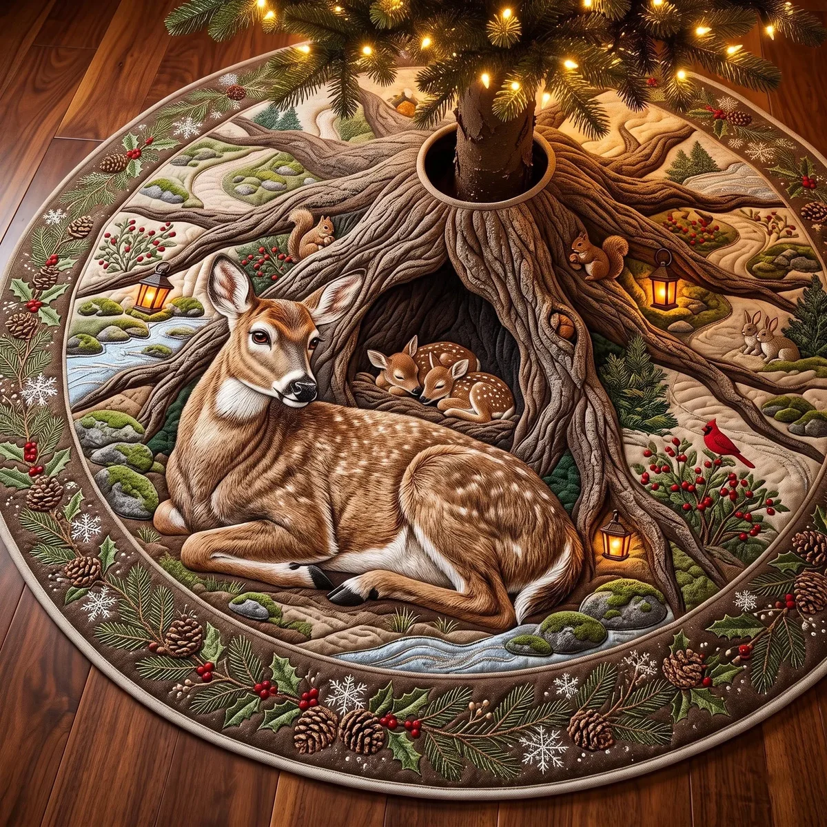 Fawn Haven Quilted Tree Skirt Christmas Gift