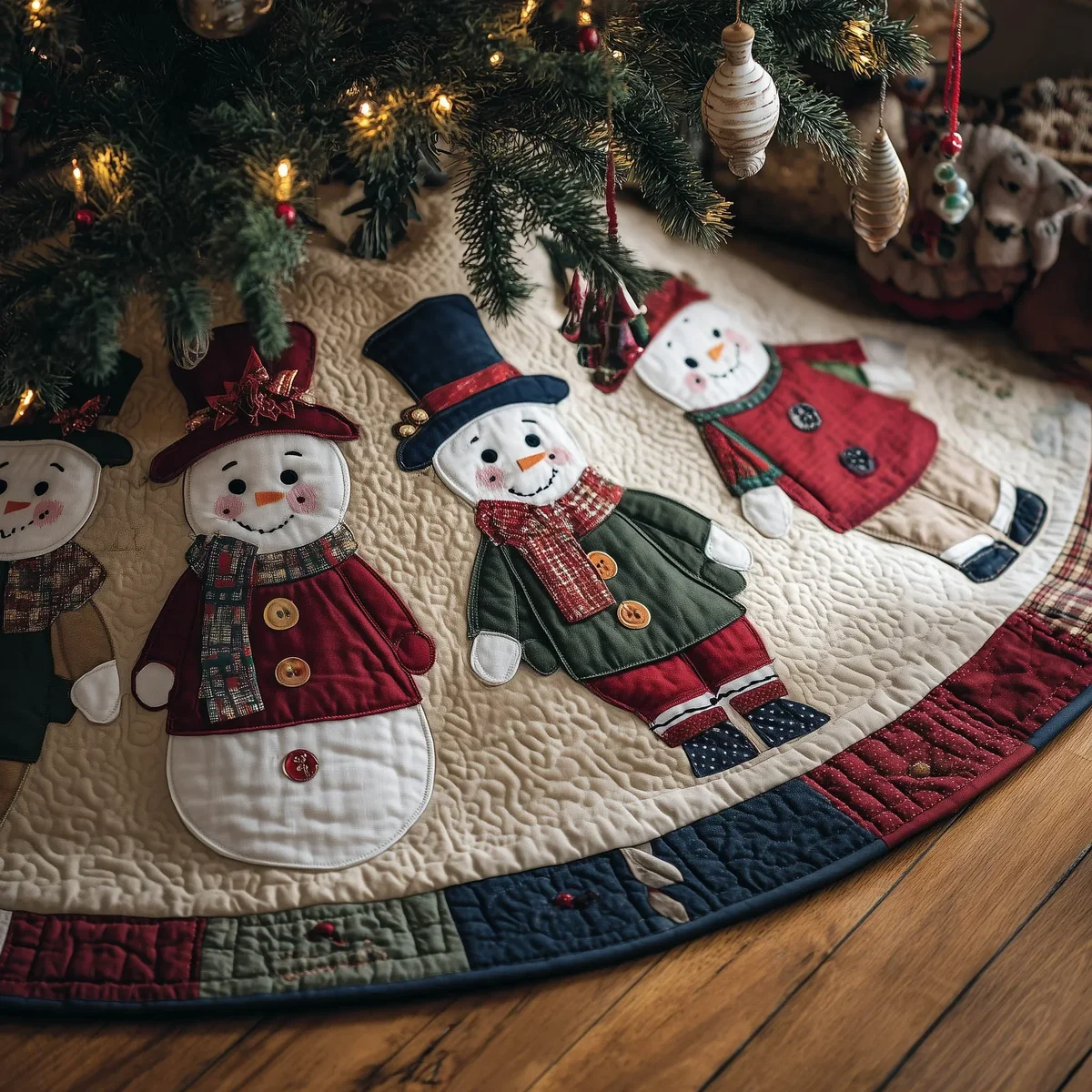 Festive Snowman Quilted Tree Skirt Christmas Gift