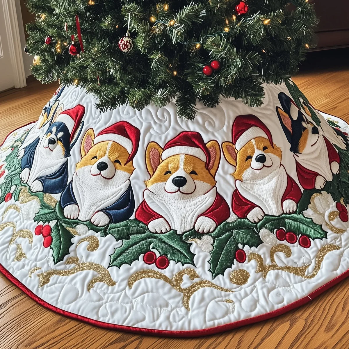 Corgi Charm Quilted Tree Skirt Christmas Gift