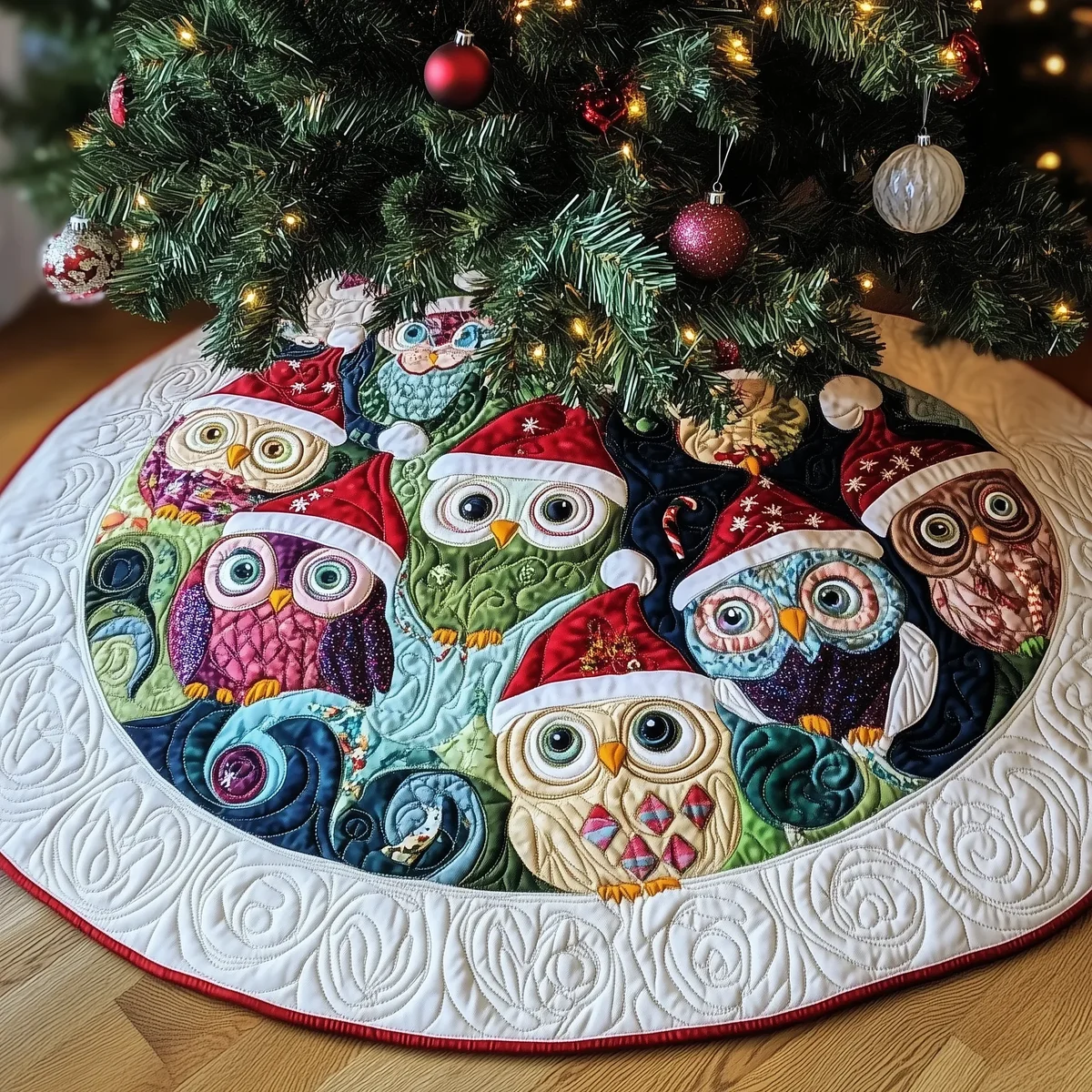 Christmas Owls Quilted Tree Skirt Christmas Gift