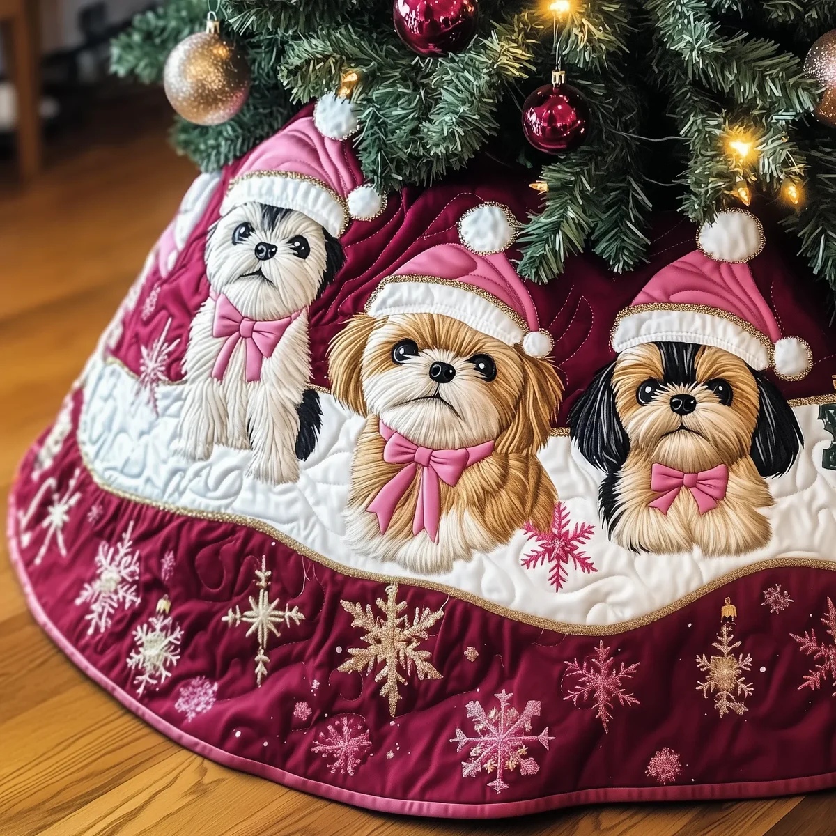 Christmas Shih Tzu Quilted Tree Skirt Christmas Gift