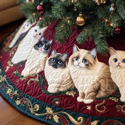 Christmas Ragdoll Cat Quilted Tree Skirt Christmas Gift