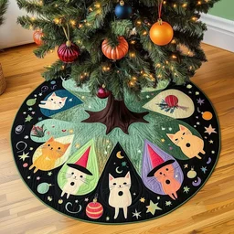 Halloween Christmas Cat Quilted Tree Skirt Christmas Gift