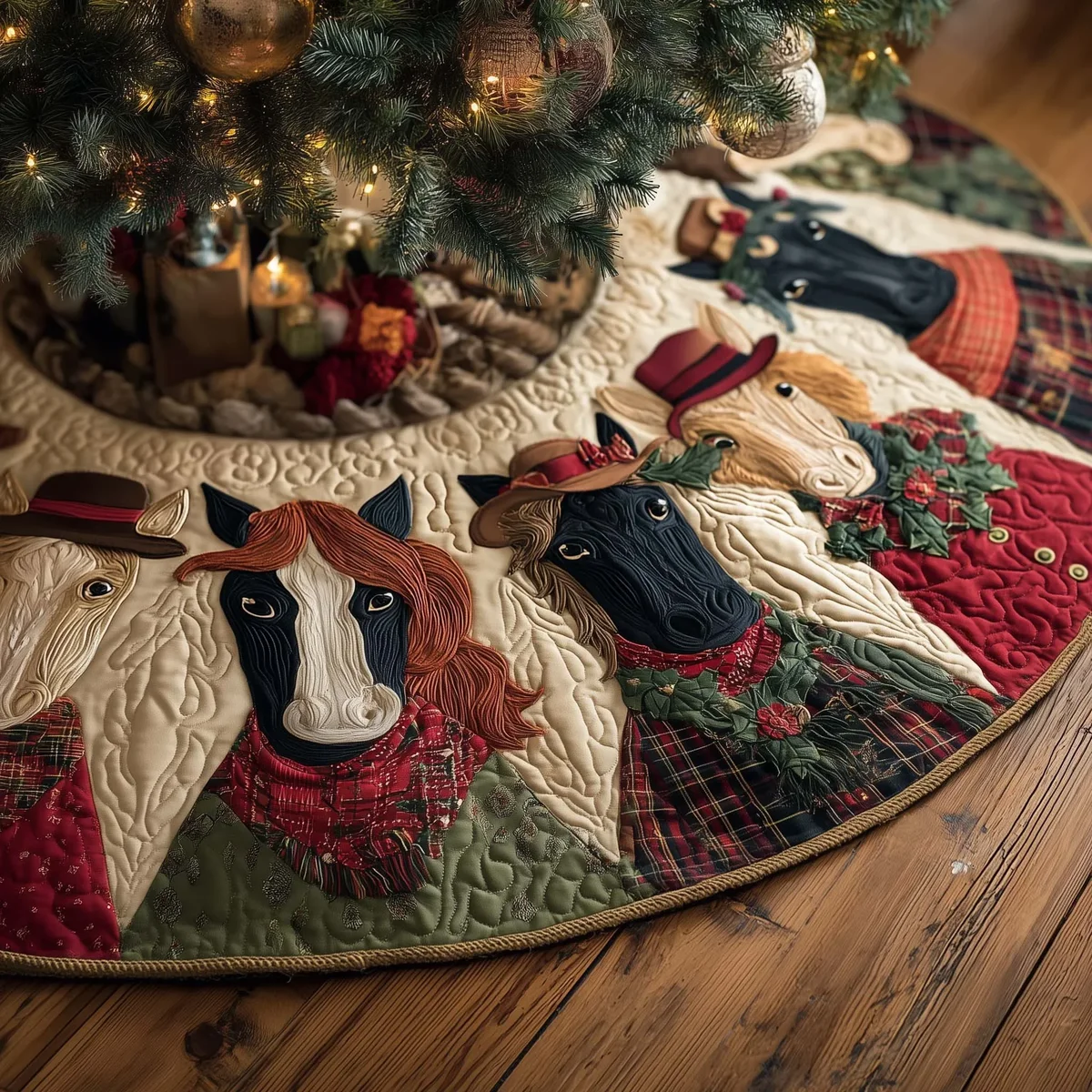 Horse Quilted Tree Skirt Christmas Gift