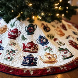 Festive Teapot Quilted Tree Skirt Christmas Gift