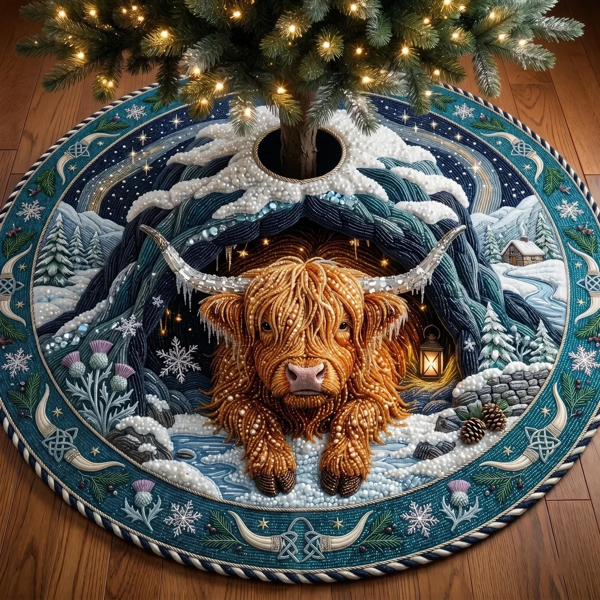 Highland Winter Quilted Tree Skirt Christmas Gift