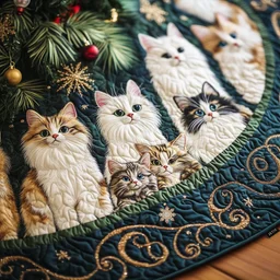 Festive Cat Quilted Tree Skirt Christmas Gift