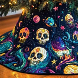 Christmas Melting Skull Quilted Tree Skirt Christmas Gift